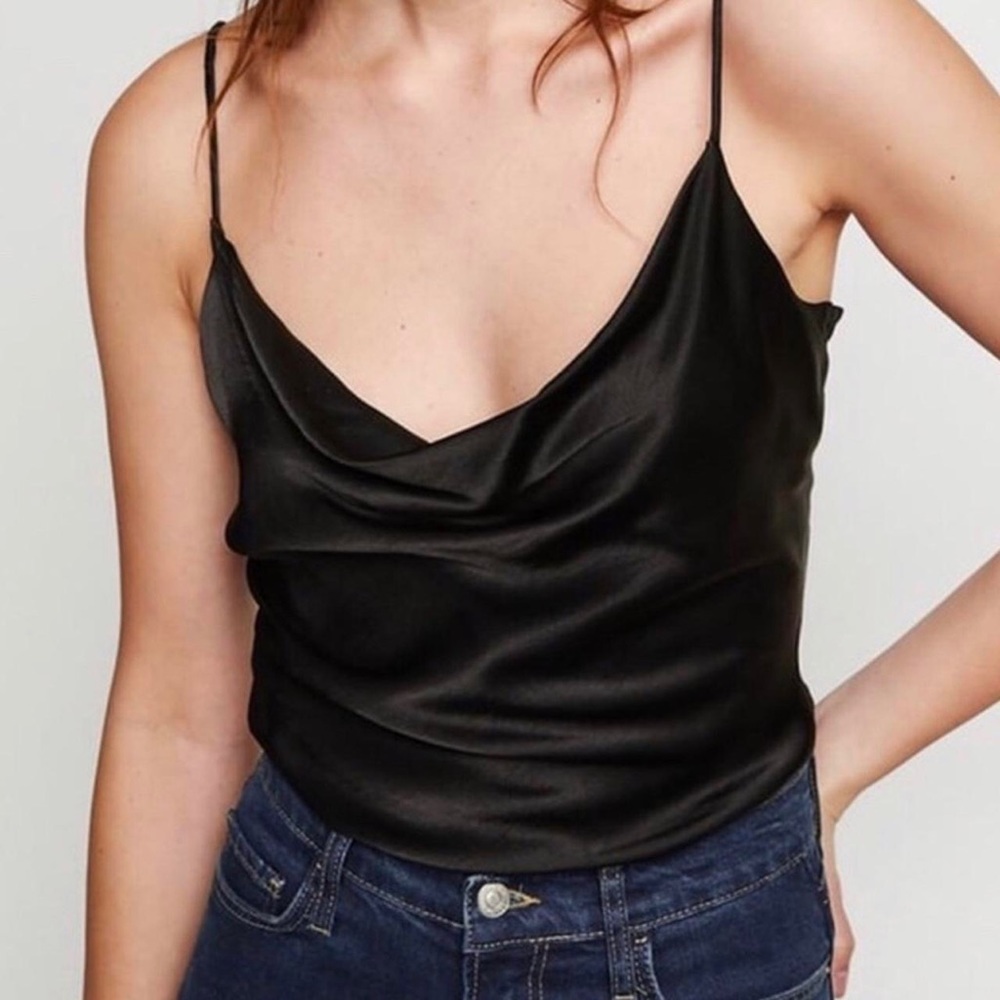 ZARA Silk Cowl Tank Top Black